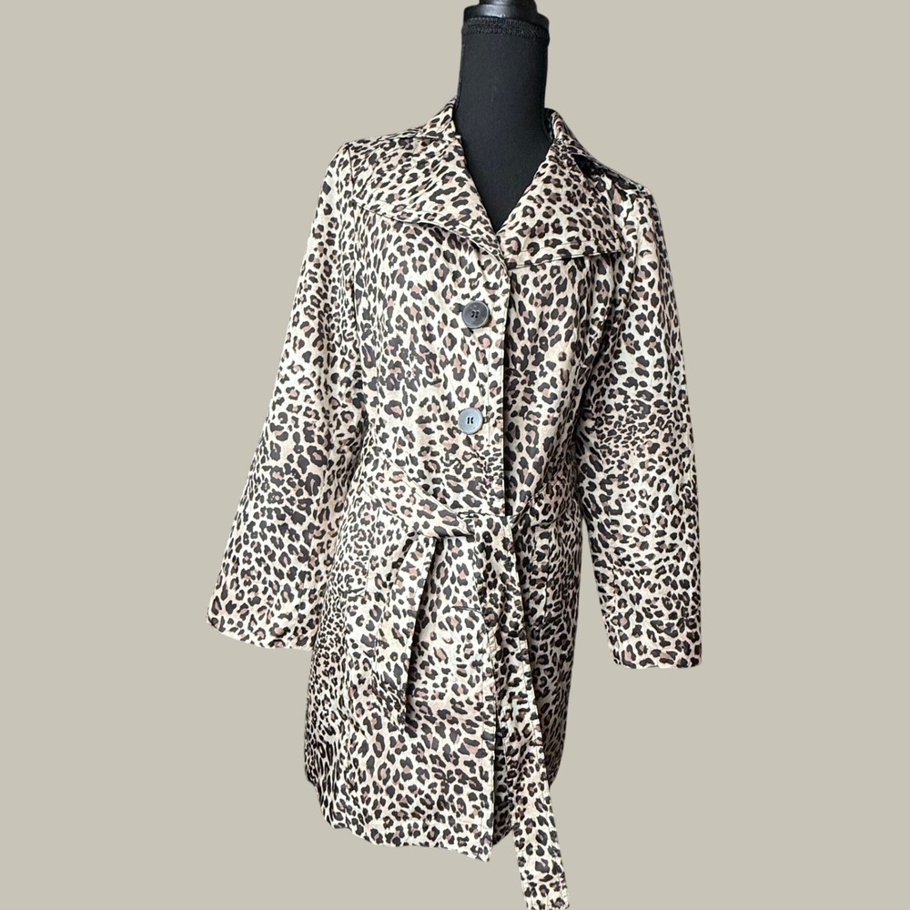 Chico's Leopard Print Belted Trench Coat Women's Size 0 Jacket Animal Print
